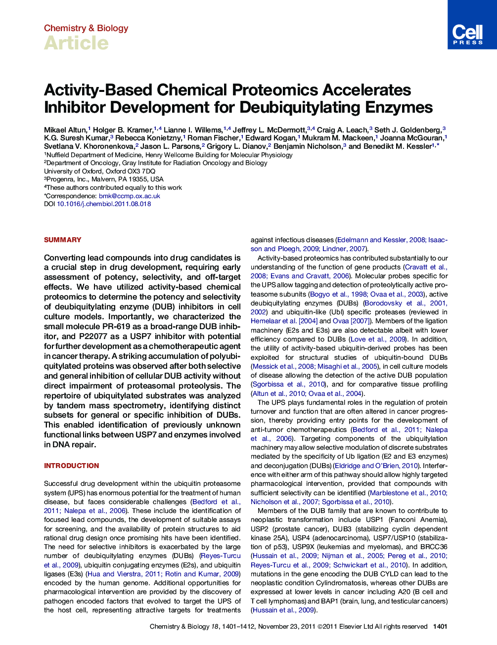 Activity-Based Chemical Proteomics Accelerates Inhibitor Development for Deubiquitylating Enzymes