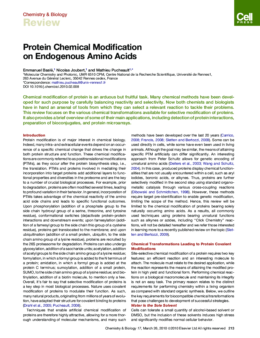 Protein Chemical Modification on Endogenous Amino Acids