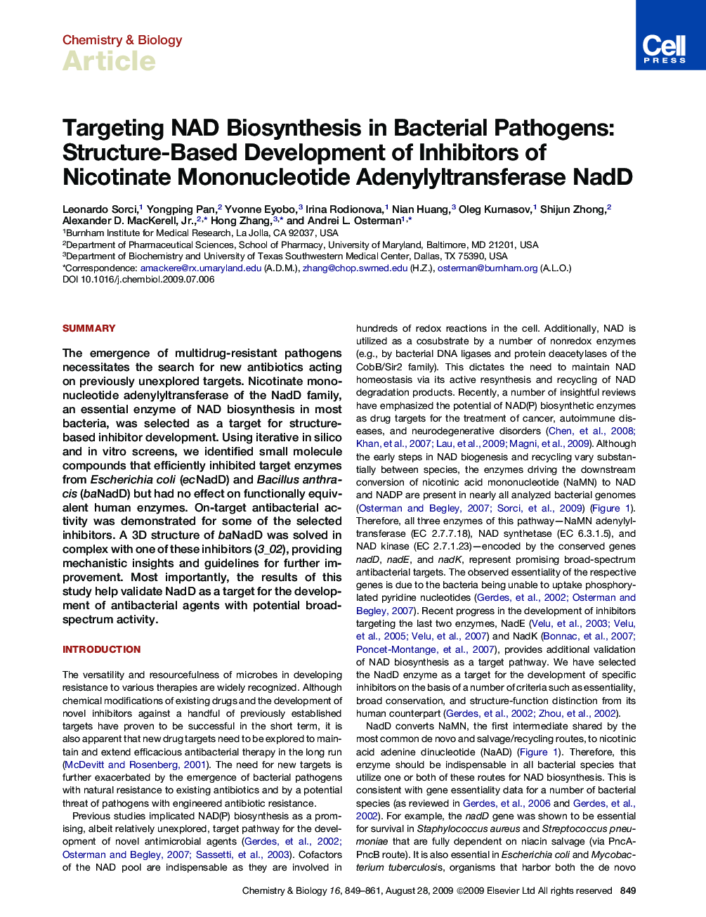 Targeting NAD Biosynthesis in Bacterial Pathogens: Structure-Based Development of Inhibitors of Nicotinate Mononucleotide Adenylyltransferase NadD