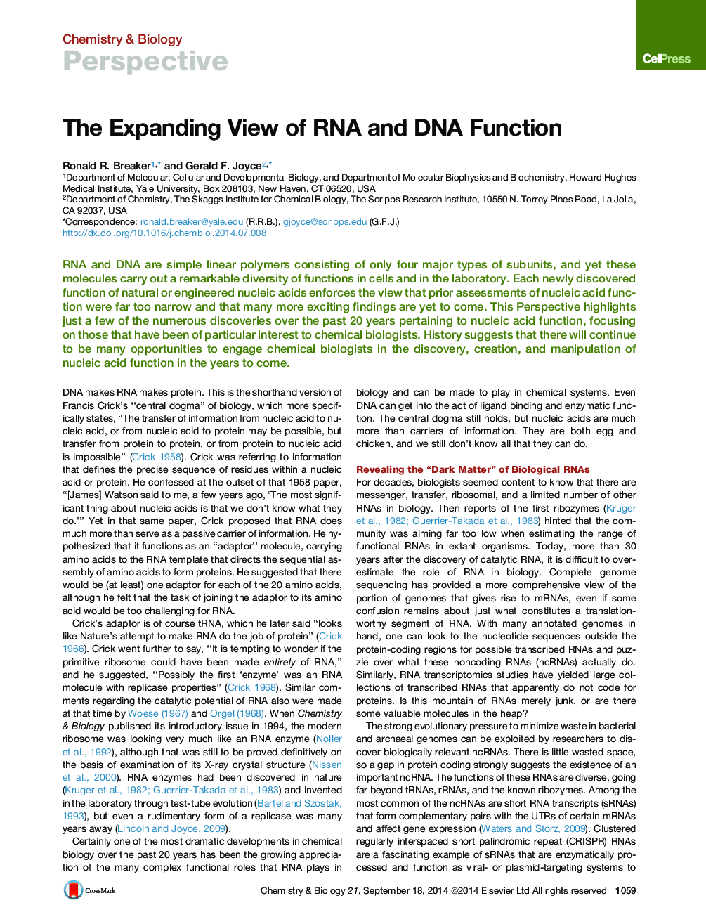The Expanding View of RNA and DNA Function