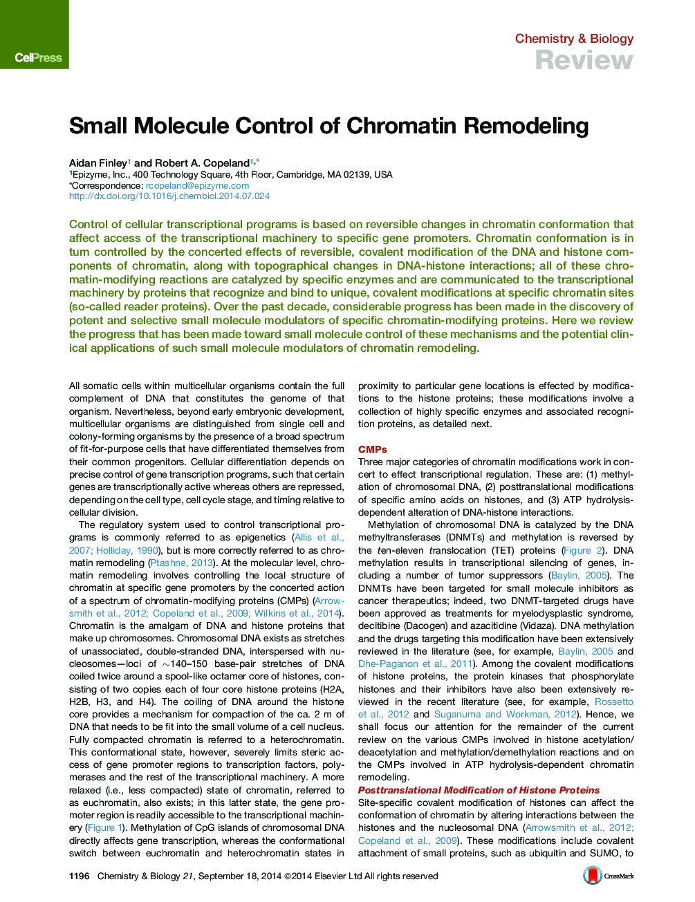کنترل مولکول کوچک تغییر شکل دهنده کروماتین 