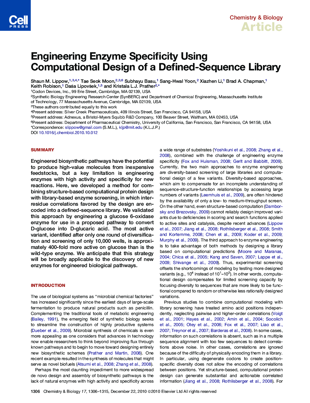 Engineering Enzyme Specificity Using Computational Design of a Defined-Sequence Library