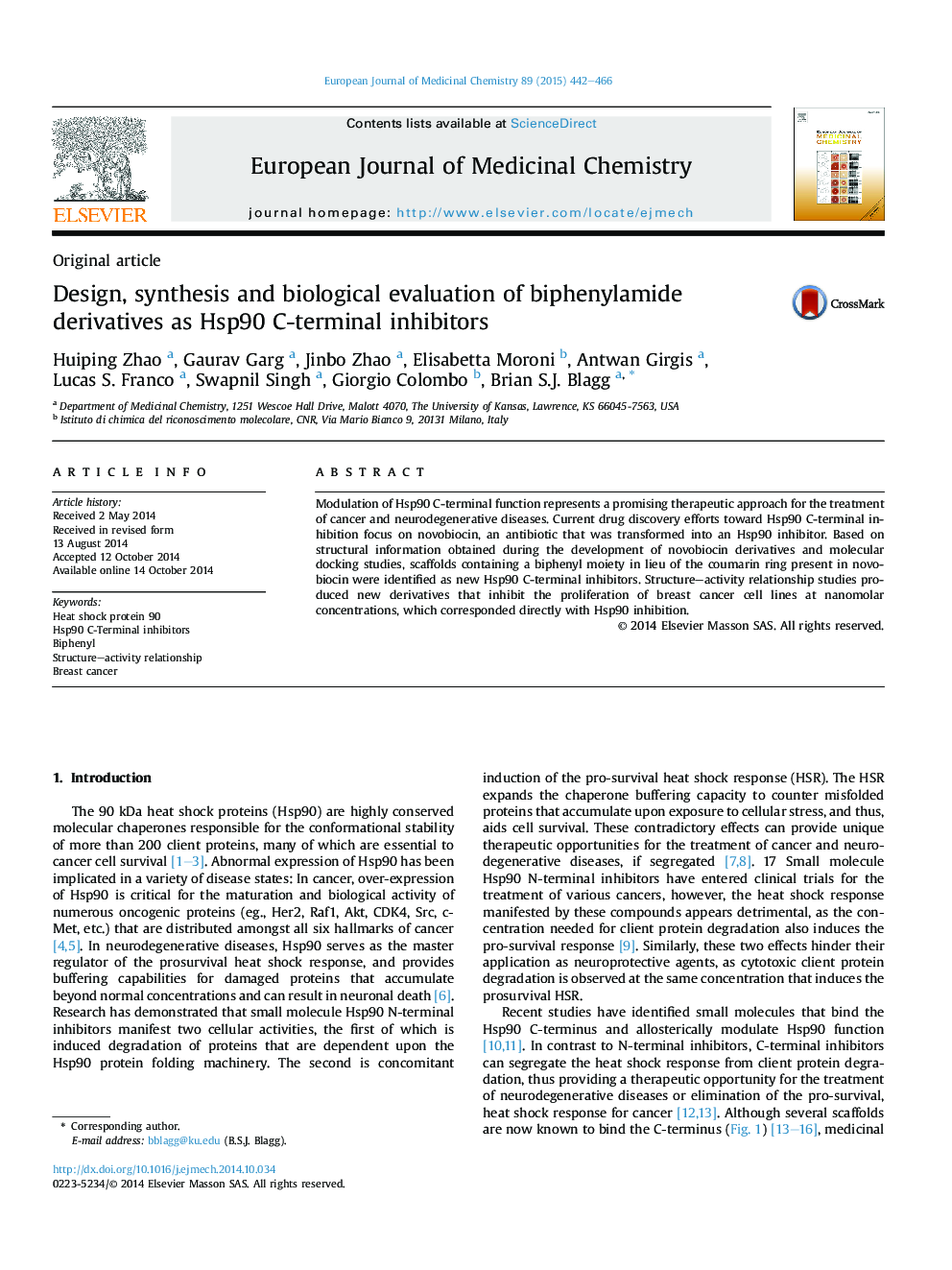 Design, synthesis and biological evaluation of biphenylamide derivatives as Hsp90 C-terminal inhibitors