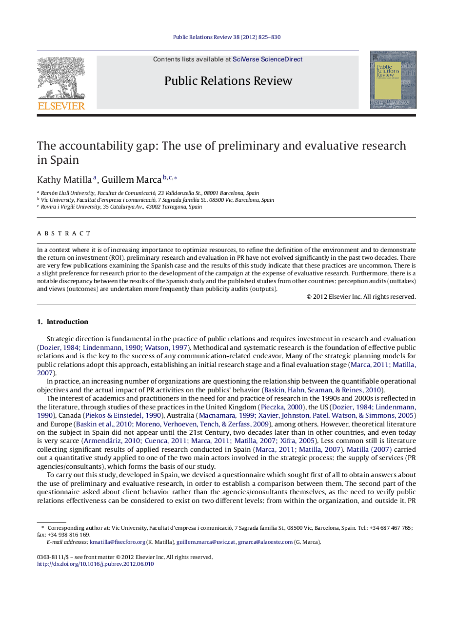 The accountability gap: The use of preliminary and evaluative research in Spain