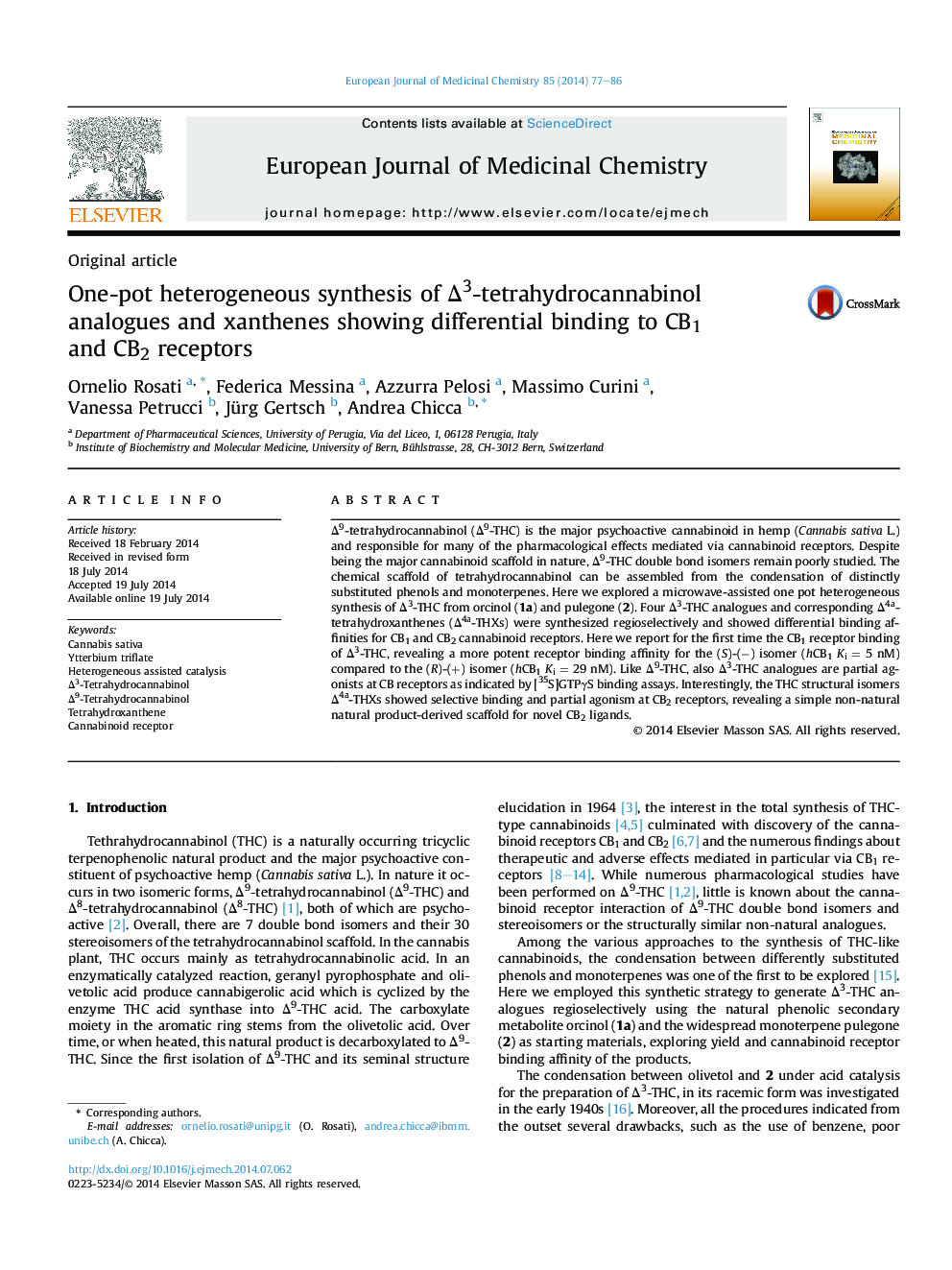 One-pot heterogeneous synthesis of Δ3-tetrahydrocannabinol analogues and xanthenes showing differential binding to CB1 and CB2 receptors