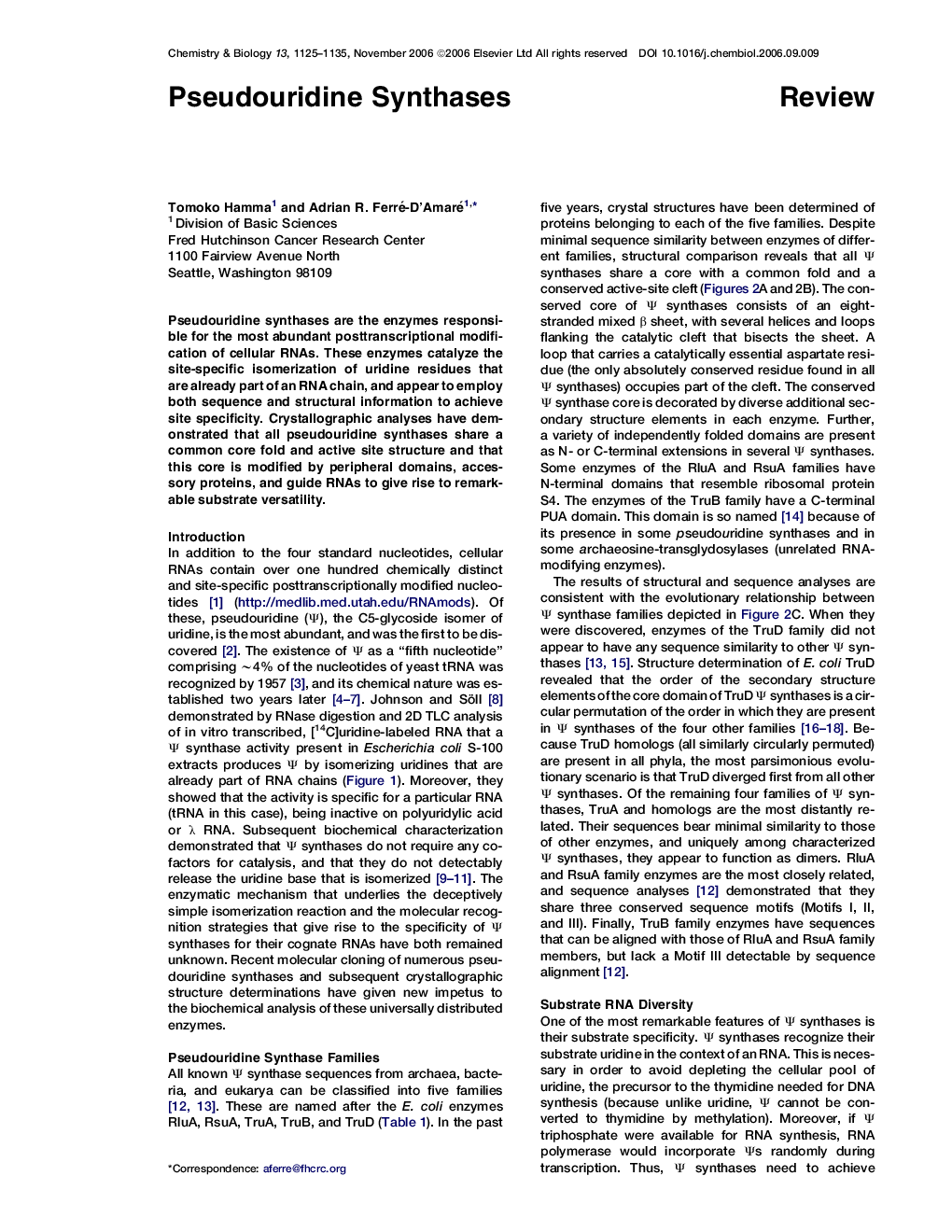 عکس صفحه اول مقاله: Pseudouridine Synthases Pseudouridine Synthases