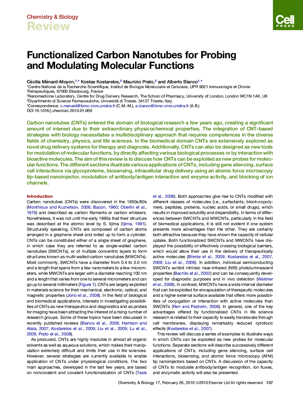 Functionalized Carbon Nanotubes for Probing and Modulating Molecular Functions