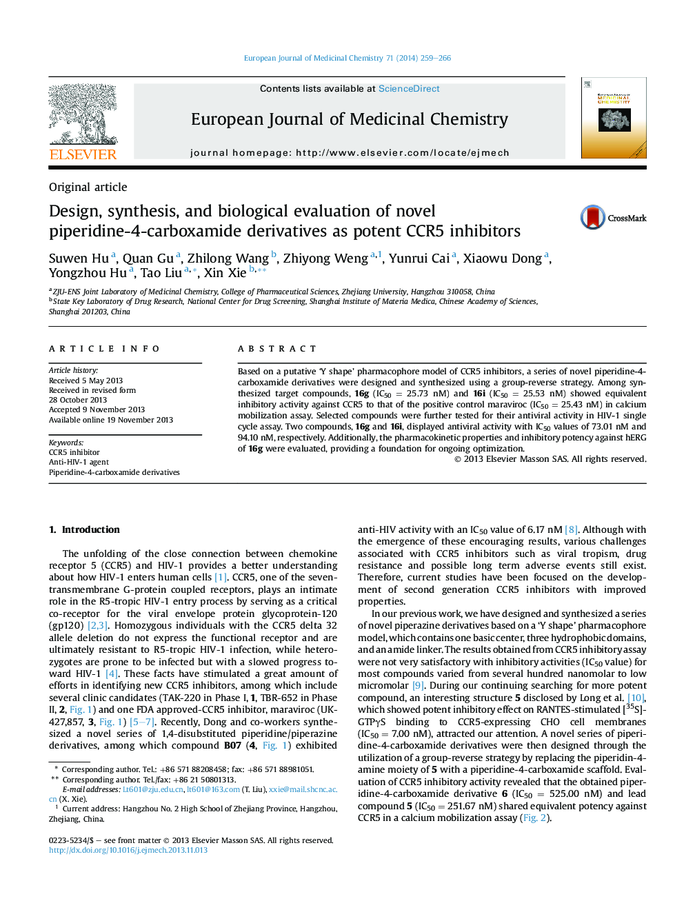 Design, synthesis, and biological evaluation of novel piperidine-4-carboxamide derivatives as potent CCR5 inhibitors