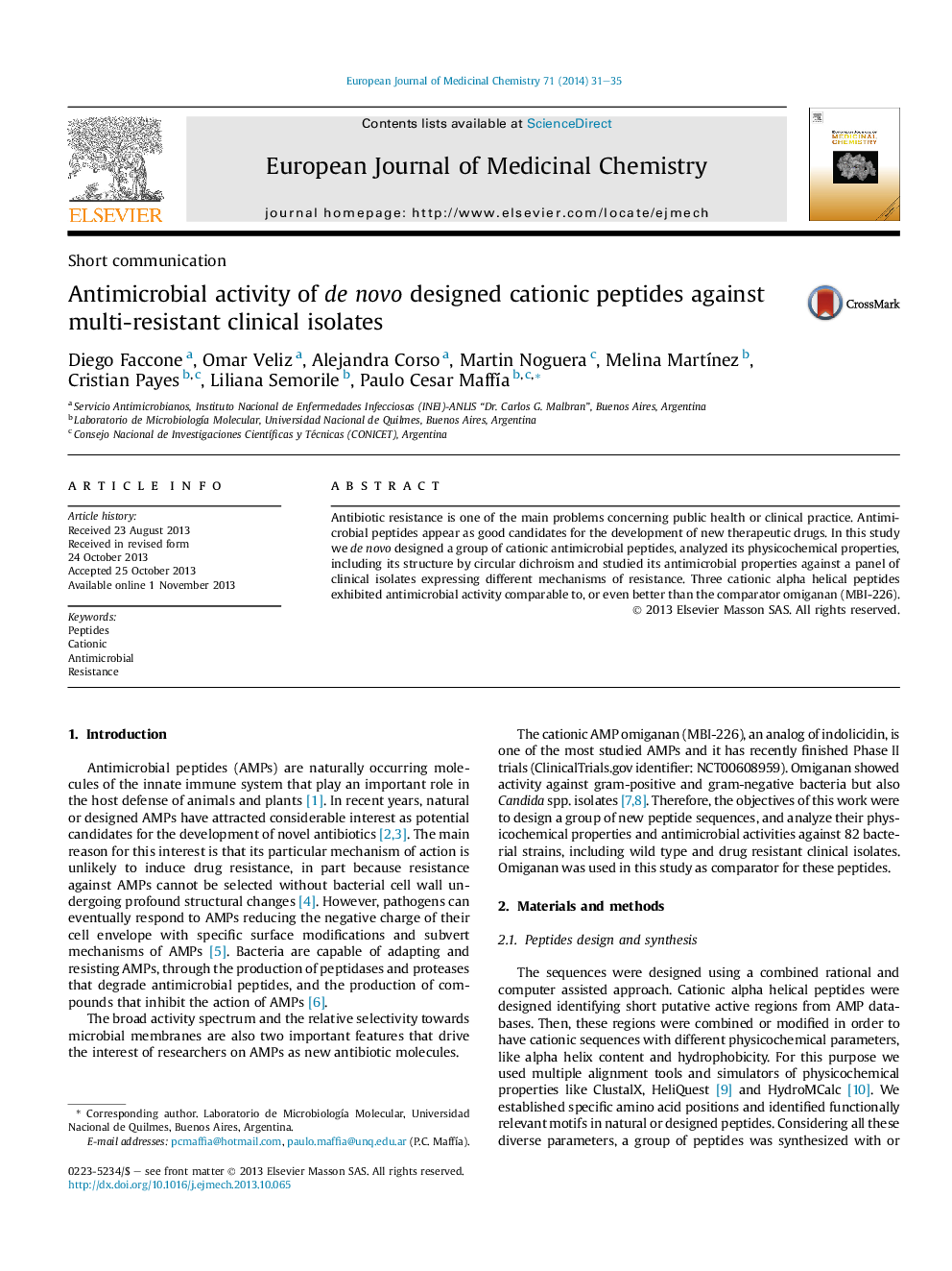 Antimicrobial activity of de novo designed cationic peptides against multi-resistant clinical isolates