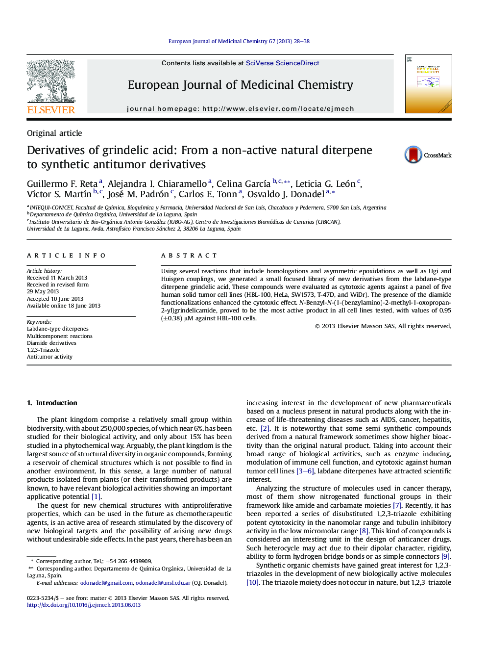 Derivatives of grindelic acid: From a non-active natural diterpene to synthetic antitumor derivatives