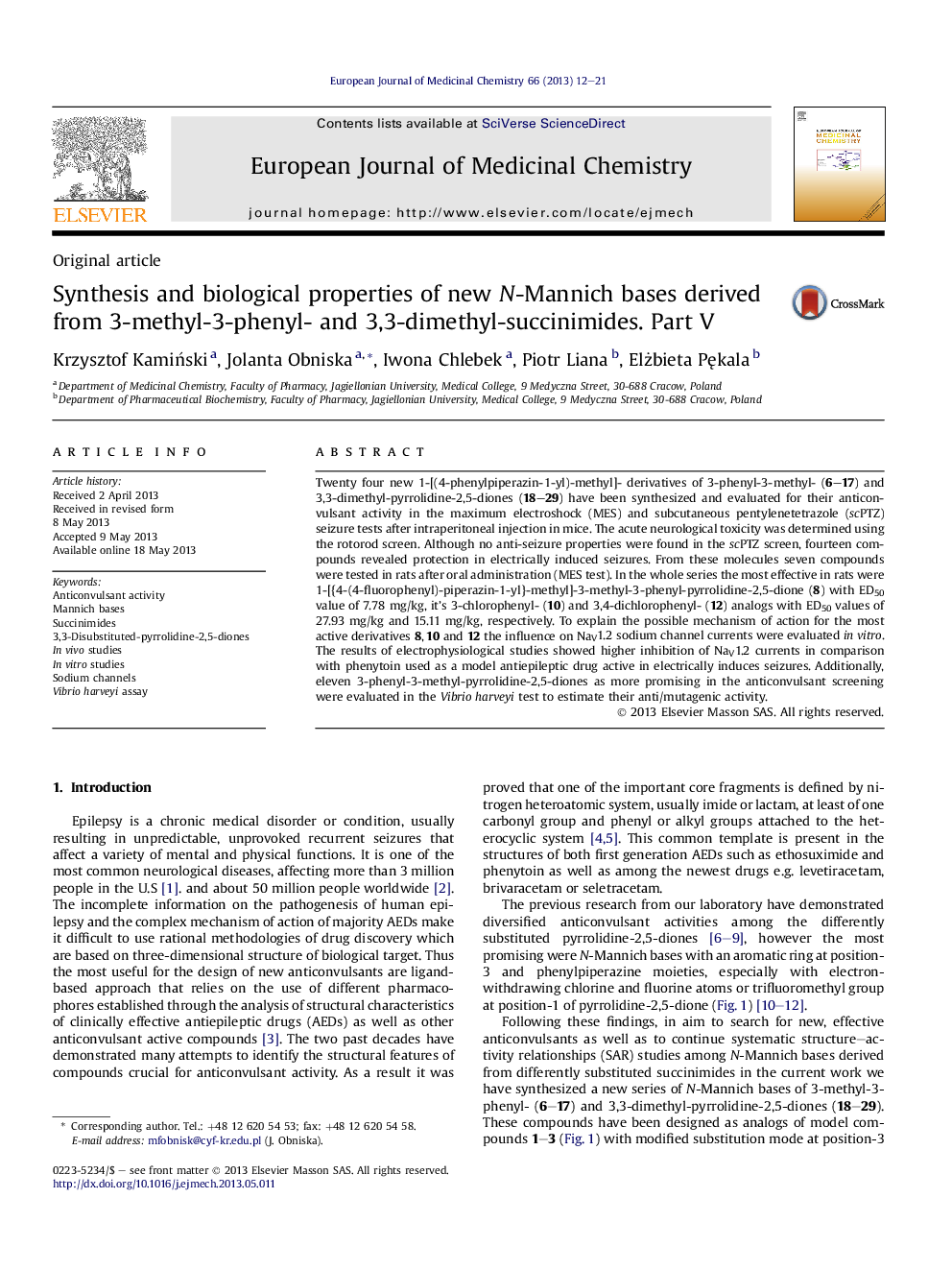 Synthesis and biological properties of new N-Mannich bases derived from 3-methyl-3-phenyl- and 3,3-dimethyl-succinimides. Part V