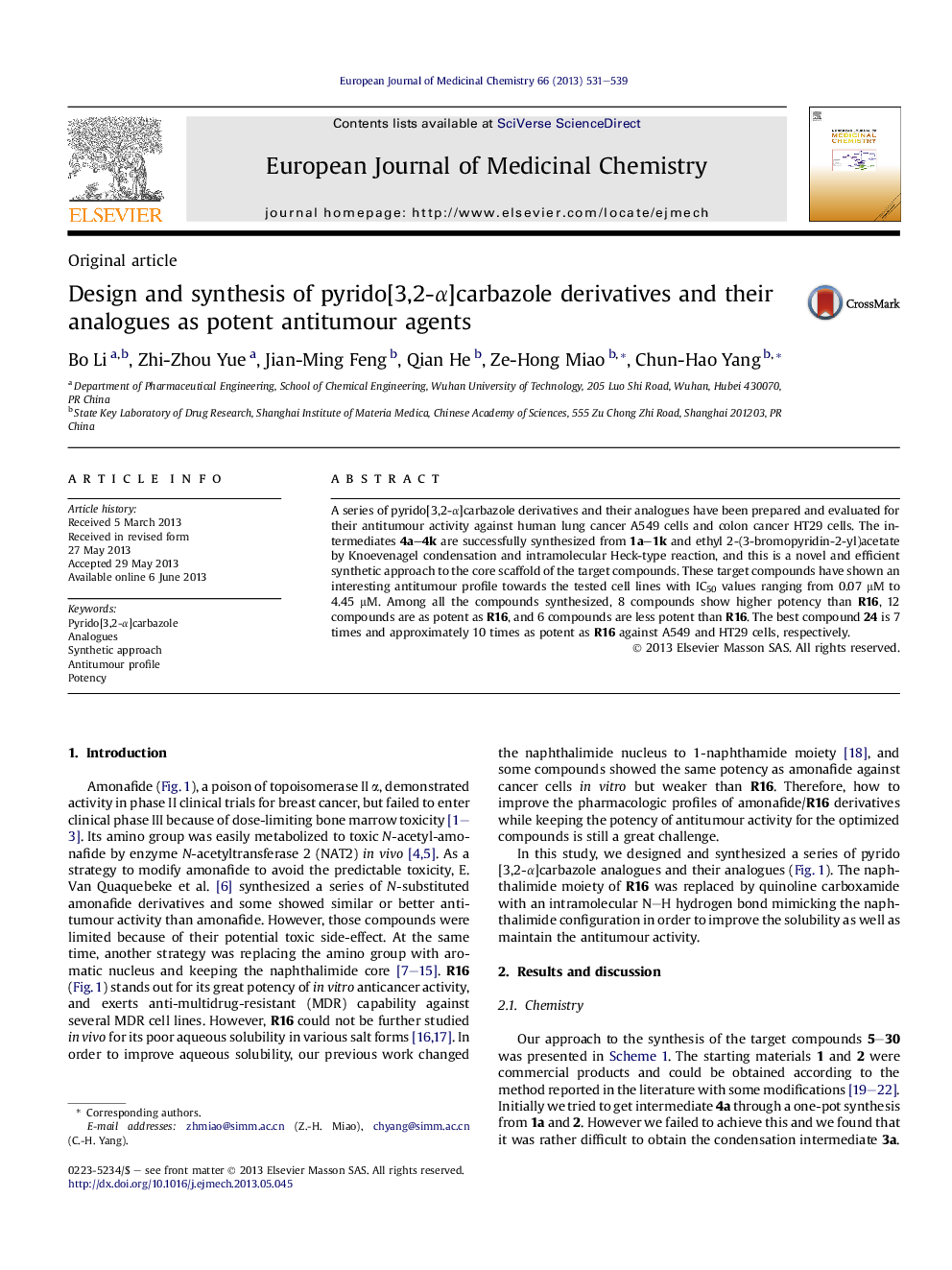 Design and synthesis of pyrido[3,2-α]carbazole derivatives and their analogues as potent antitumour agents