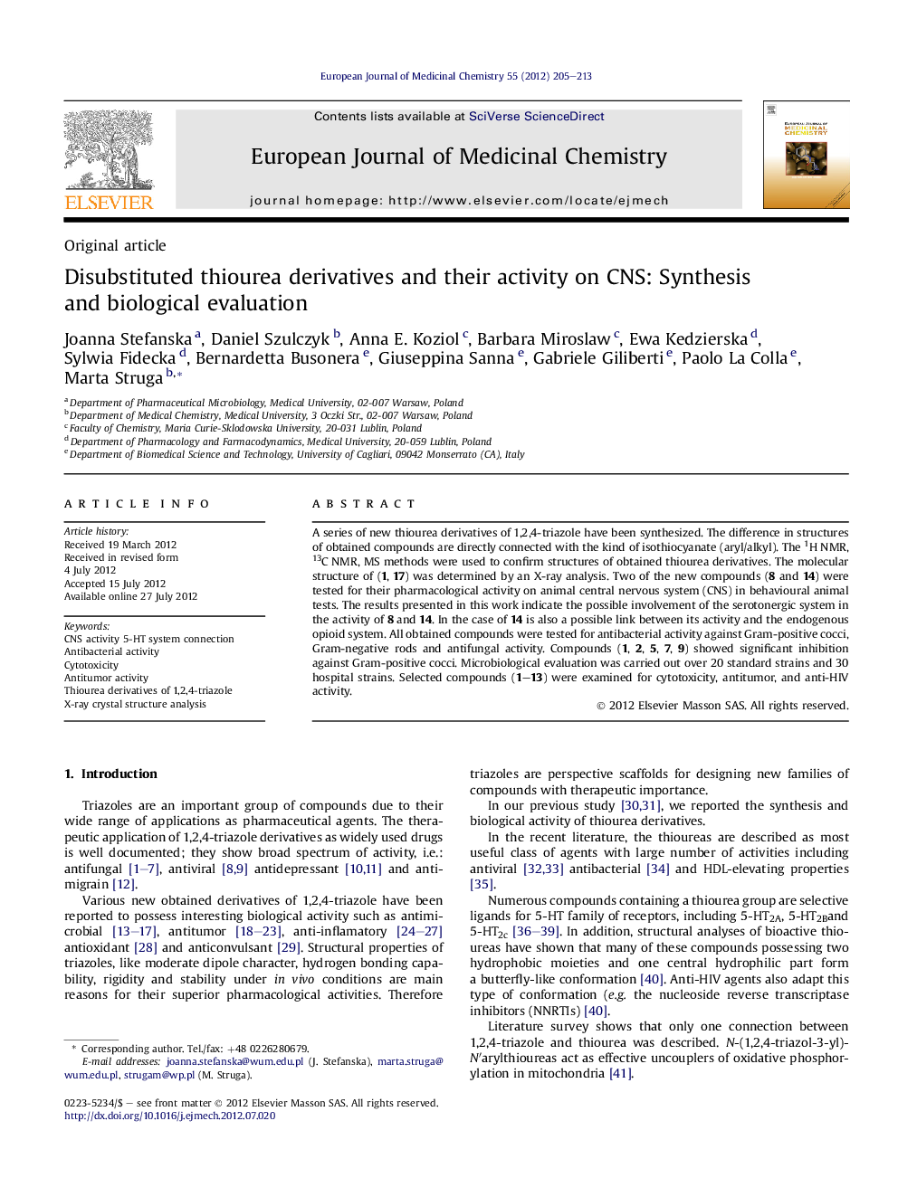 Disubstituted thiourea derivatives and their activity on CNS: Synthesis and biological evaluation