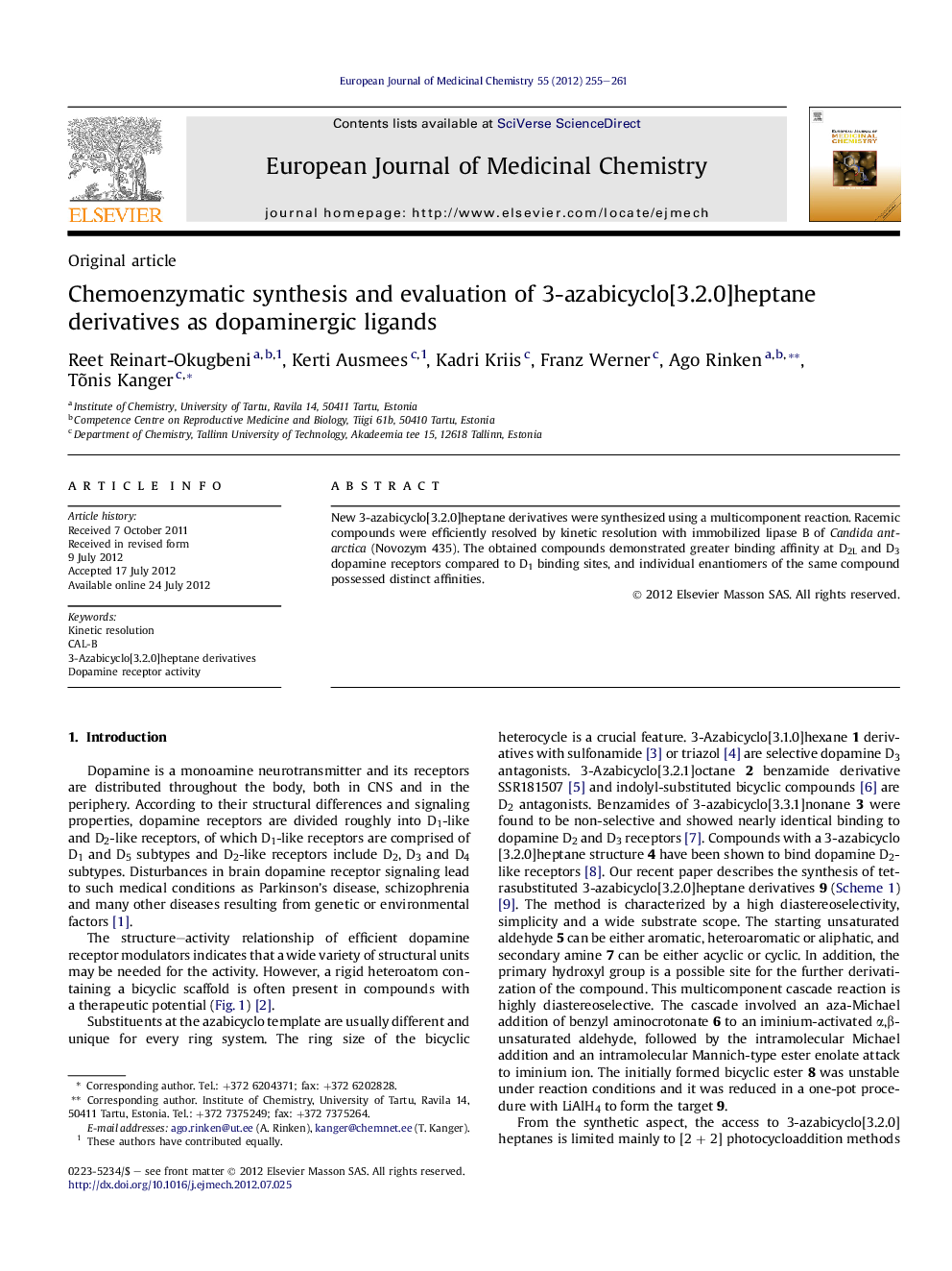 Chemoenzymatic synthesis and evaluation of 3-azabicyclo[3.2.0]heptane derivatives as dopaminergic ligands