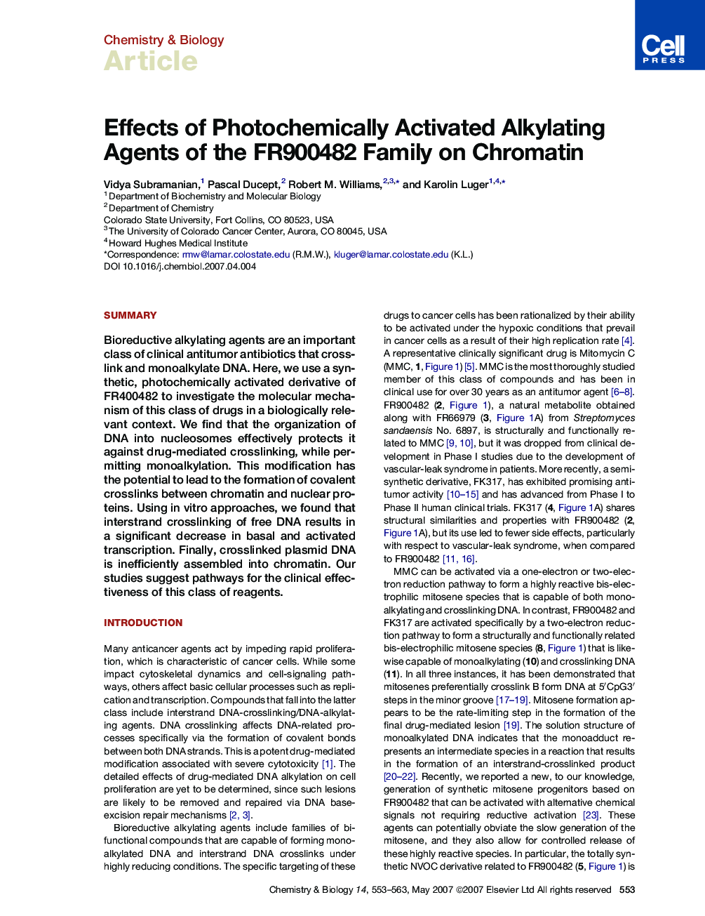 Effects of Photochemically Activated Alkylating Agents of the FR900482 Family on Chromatin