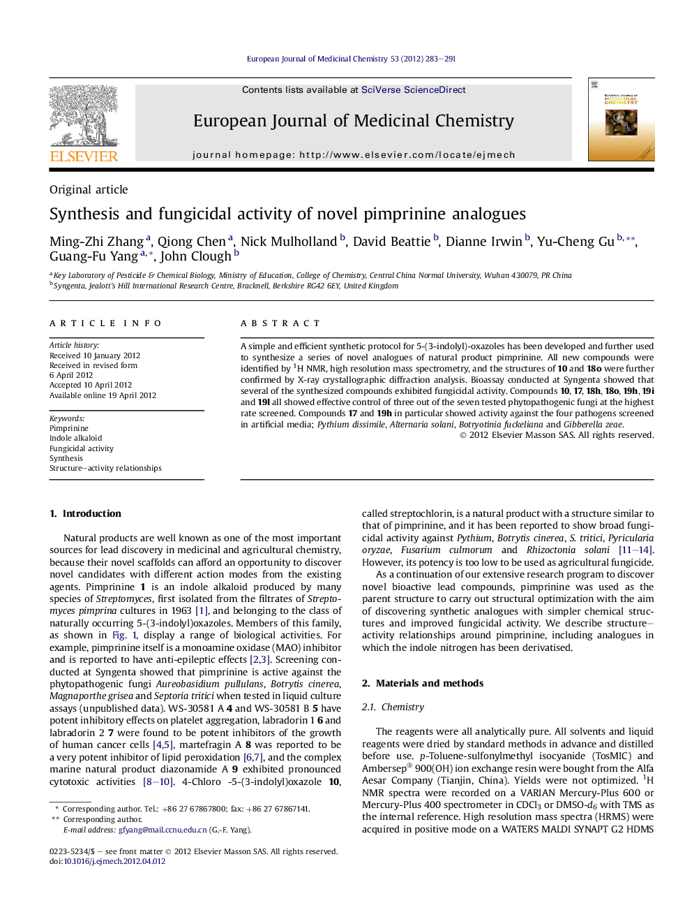 Synthesis and fungicidal activity of novel pimprinine analogues