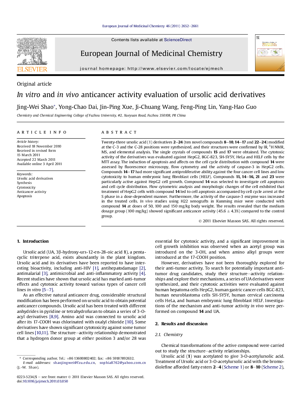 In vitro and in vivo anticancer activity evaluation of ursolic acid derivatives