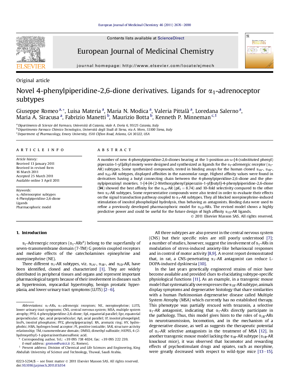 Novel 4-phenylpiperidine-2,6-dione derivatives. Ligands for α1-adrenoceptor subtypes