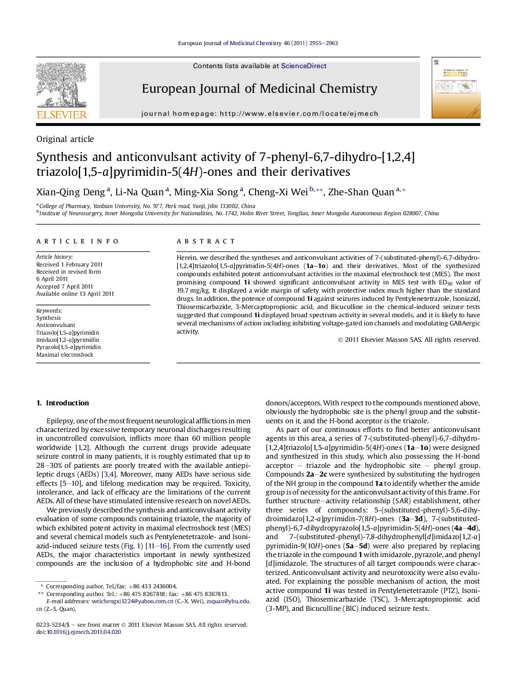 Synthesis and anticonvulsant activity of 7-phenyl-6,7-dihydro-[1,2,4]triazolo[1,5-a]pyrimidin-5(4H)-ones and their derivatives