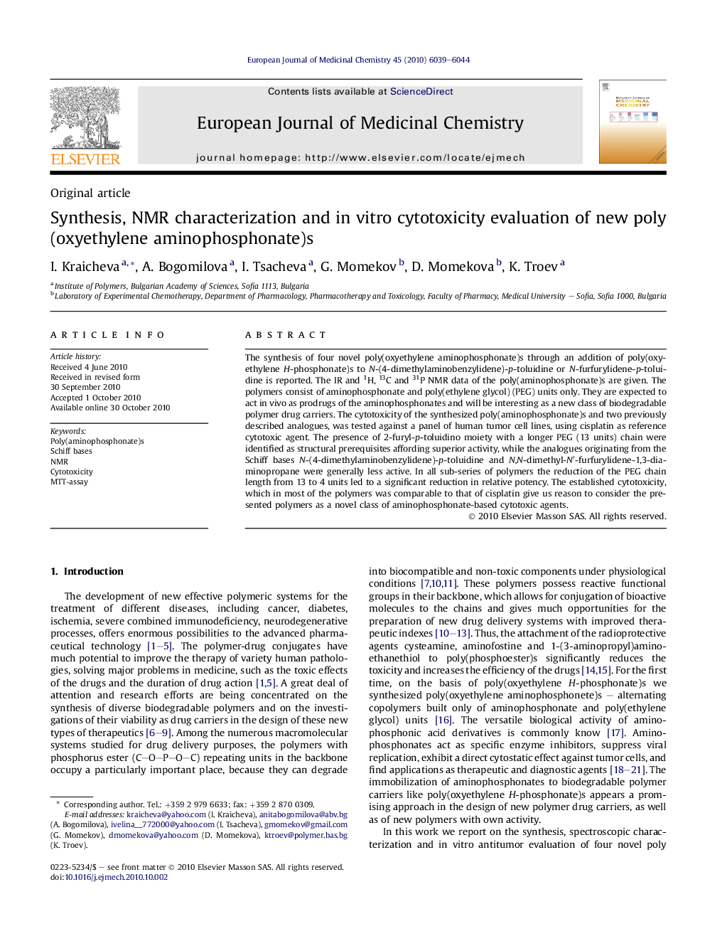 Synthesis, NMR characterization and in vitro cytotoxicity evaluation of new poly(oxyethylene aminophosphonate)s