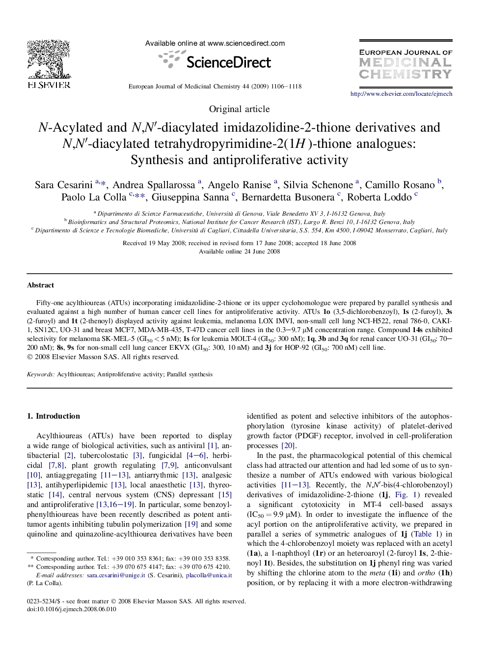 N-Acylated and N,N′-diacylated imidazolidine-2-thione derivatives and N,N′-diacylated tetrahydropyrimidine-2(1H)-thione analogues: Synthesis and antiproliferative activity