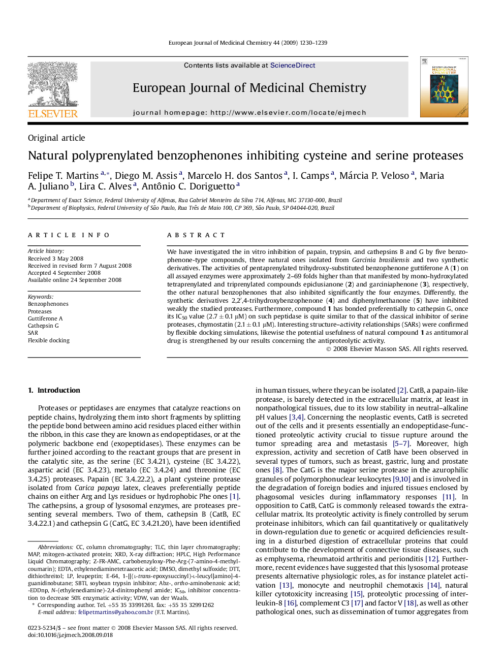 Natural polyprenylated benzophenones inhibiting cysteine and serine proteases