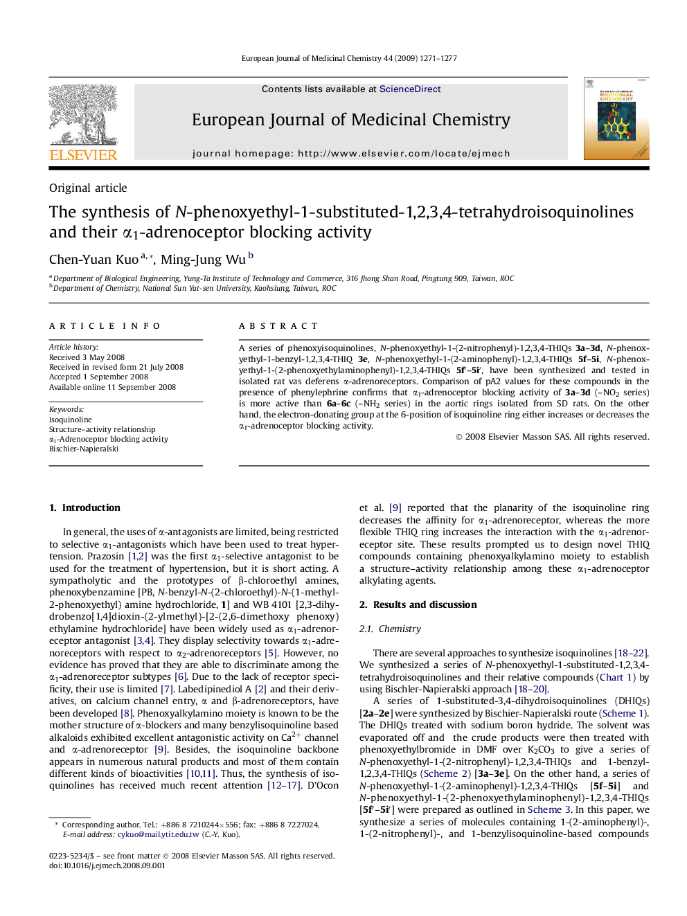 The synthesis of N-phenoxyethyl-1-substituted-1,2,3,4-tetrahydroisoquinolines and their α1-adrenoceptor blocking activity