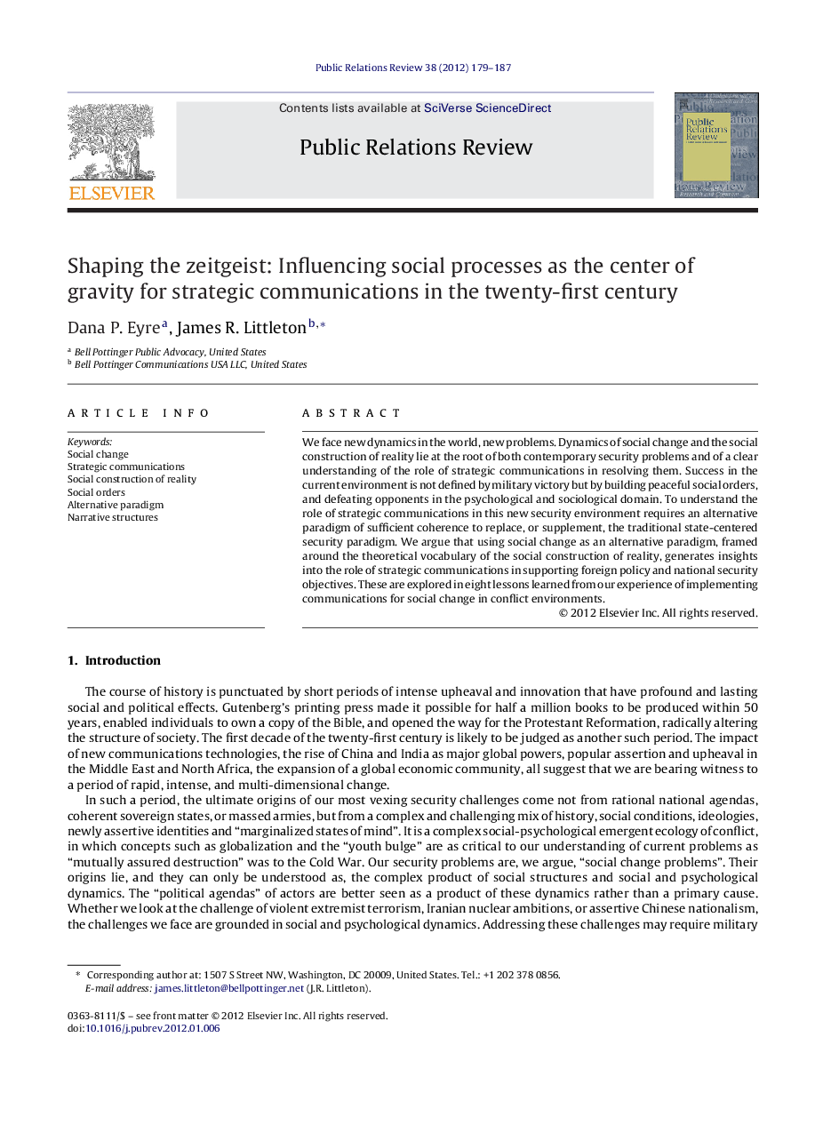 Shaping the zeitgeist: Influencing social processes as the center of gravity for strategic communications in the twenty-first century