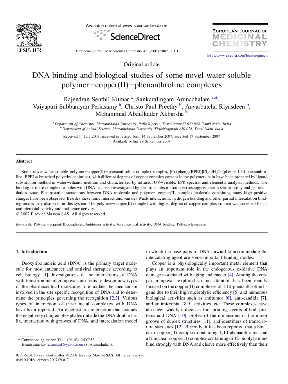 DNA binding and biological studies of some novel water-soluble polymer-copper(II)-phenanthroline complexes