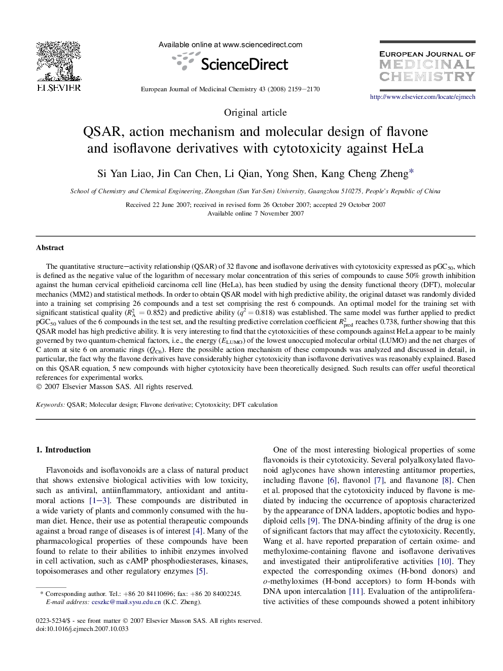 QSAR, action mechanism and molecular design of flavone and isoflavone derivatives with cytotoxicity against HeLa