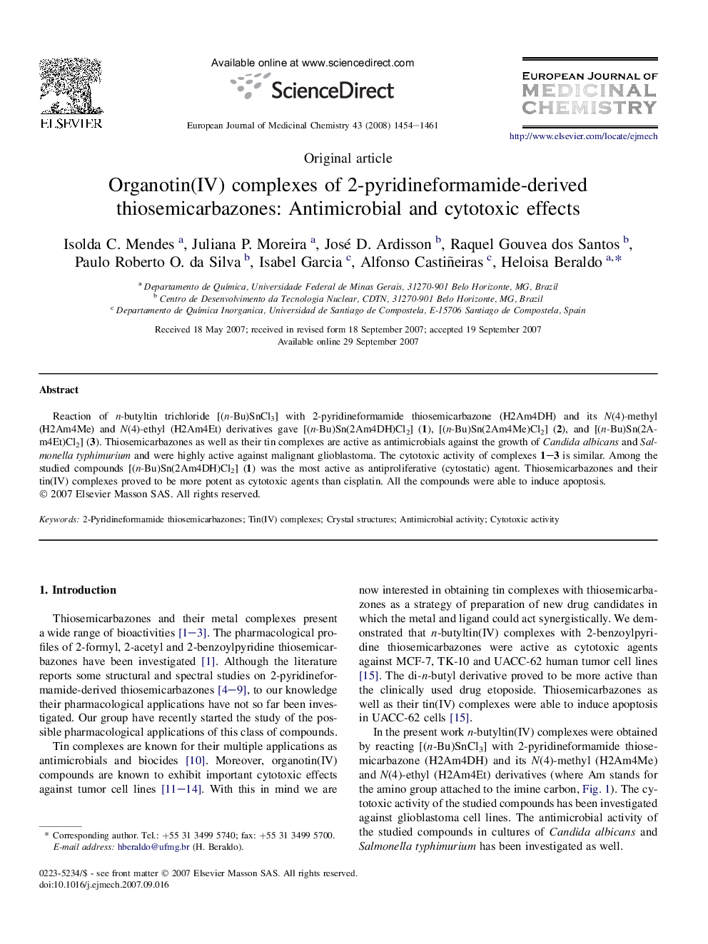 Organotin(IV) complexes of 2-pyridineformamide-derived thiosemicarbazones: Antimicrobial and cytotoxic effects