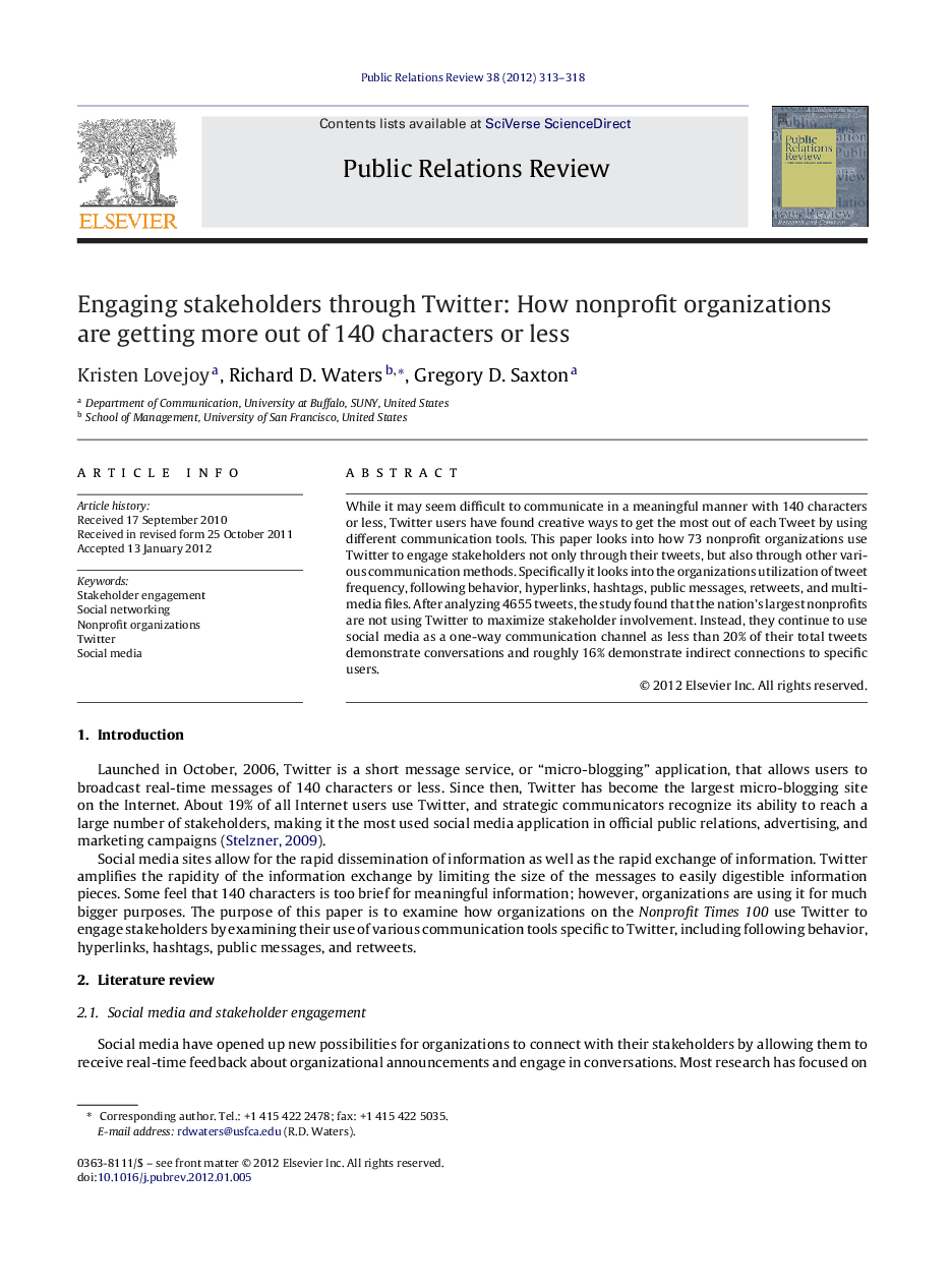 Engaging stakeholders through Twitter: How nonprofit organizations are getting more out of 140 characters or less