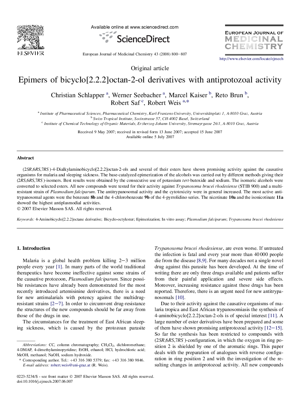 Epimers of bicyclo[2.2.2]octan-2-ol derivatives with antiprotozoal activity