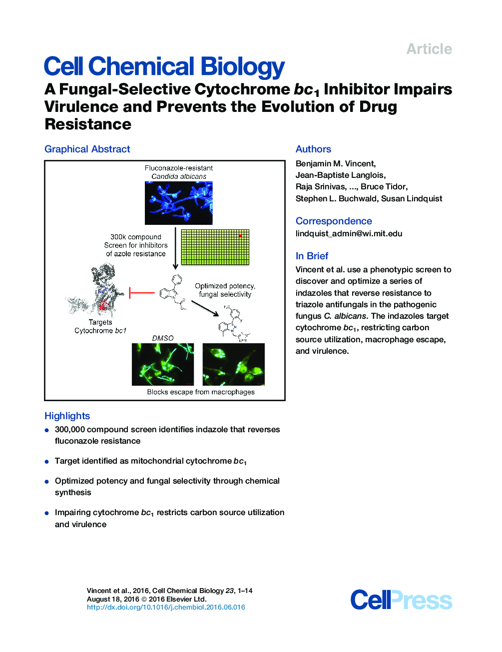 A Fungal-Selective Cytochrome bc1 Inhibitor Impairs Virulence and Prevents the Evolution of Drug Resistance