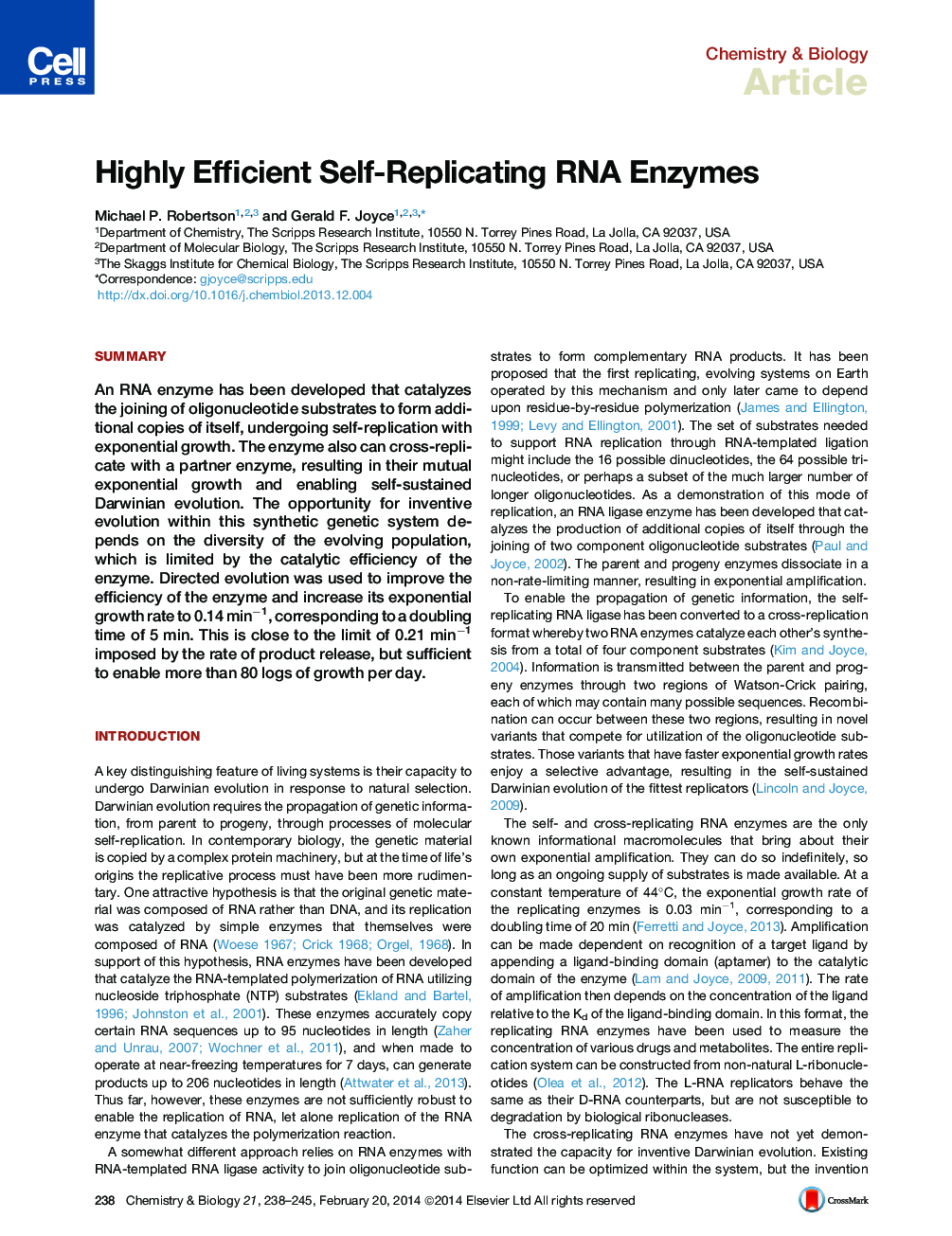 Highly Efficient Self-Replicating RNA Enzymes