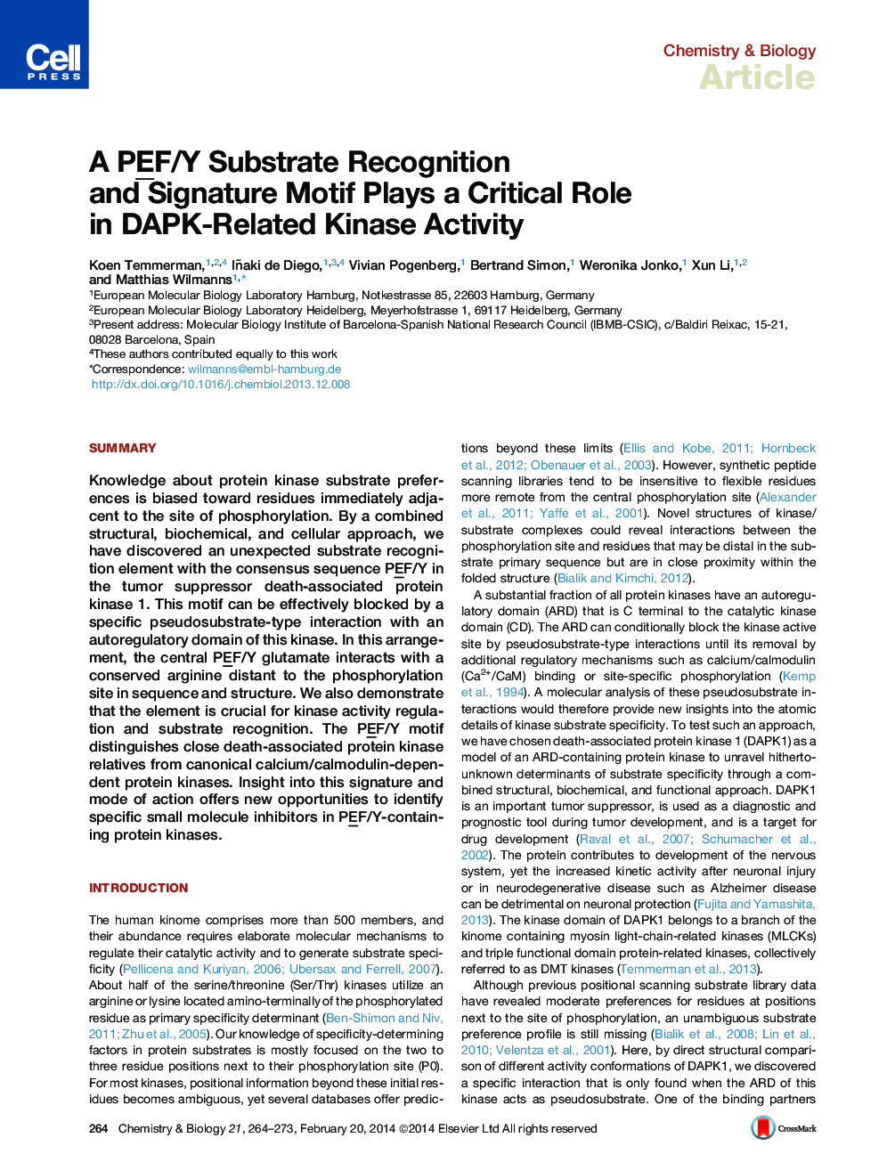 A PEF/Y Substrate Recognition and Signature Motif Plays a Critical Role in DAPK-Related Kinase Activity