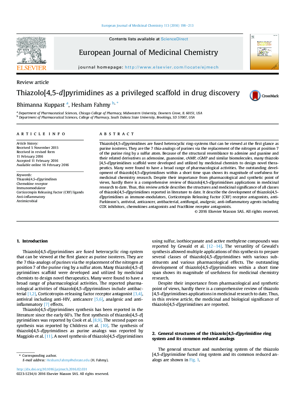 Thiazolo[4,5-d]pyrimidines as a privileged scaffold in drug discovery