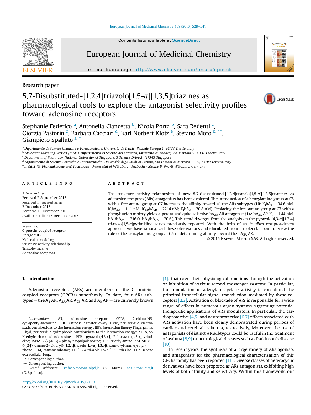 5,7-Disubstituted-[1,2,4]triazolo[1,5-a][1,3,5]triazines as pharmacological tools to explore the antagonist selectivity profiles toward adenosine receptors