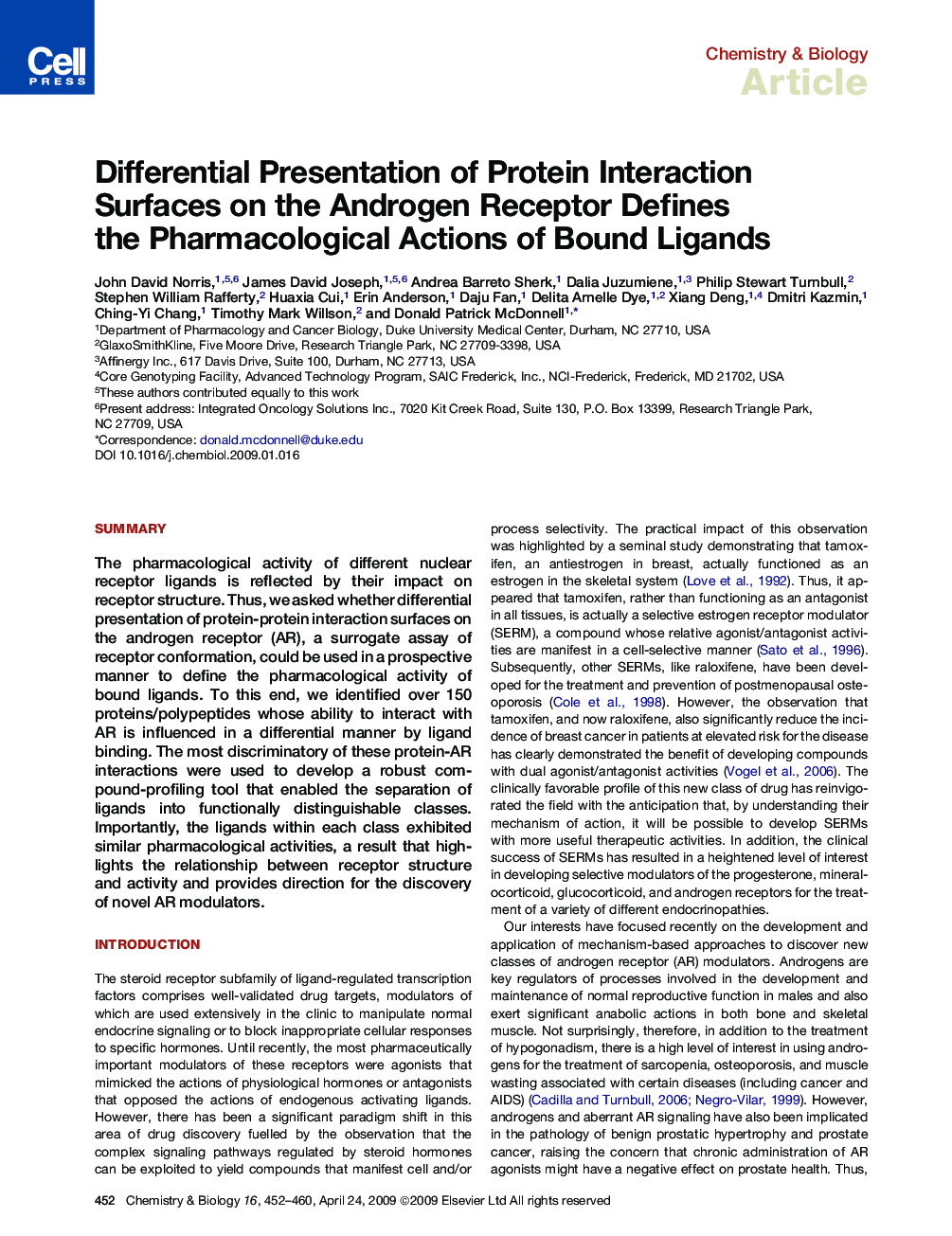 Differential Presentation of Protein Interaction Surfaces on the Androgen Receptor Defines the Pharmacological Actions of Bound Ligands