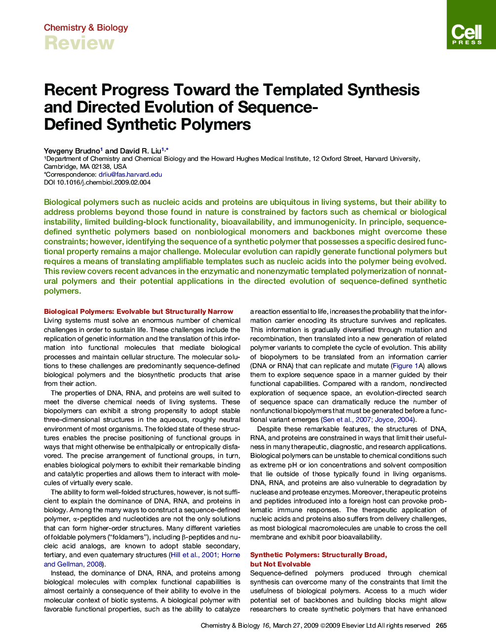 Recent Progress Toward the Templated Synthesis and Directed Evolution of Sequence-Defined Synthetic Polymers