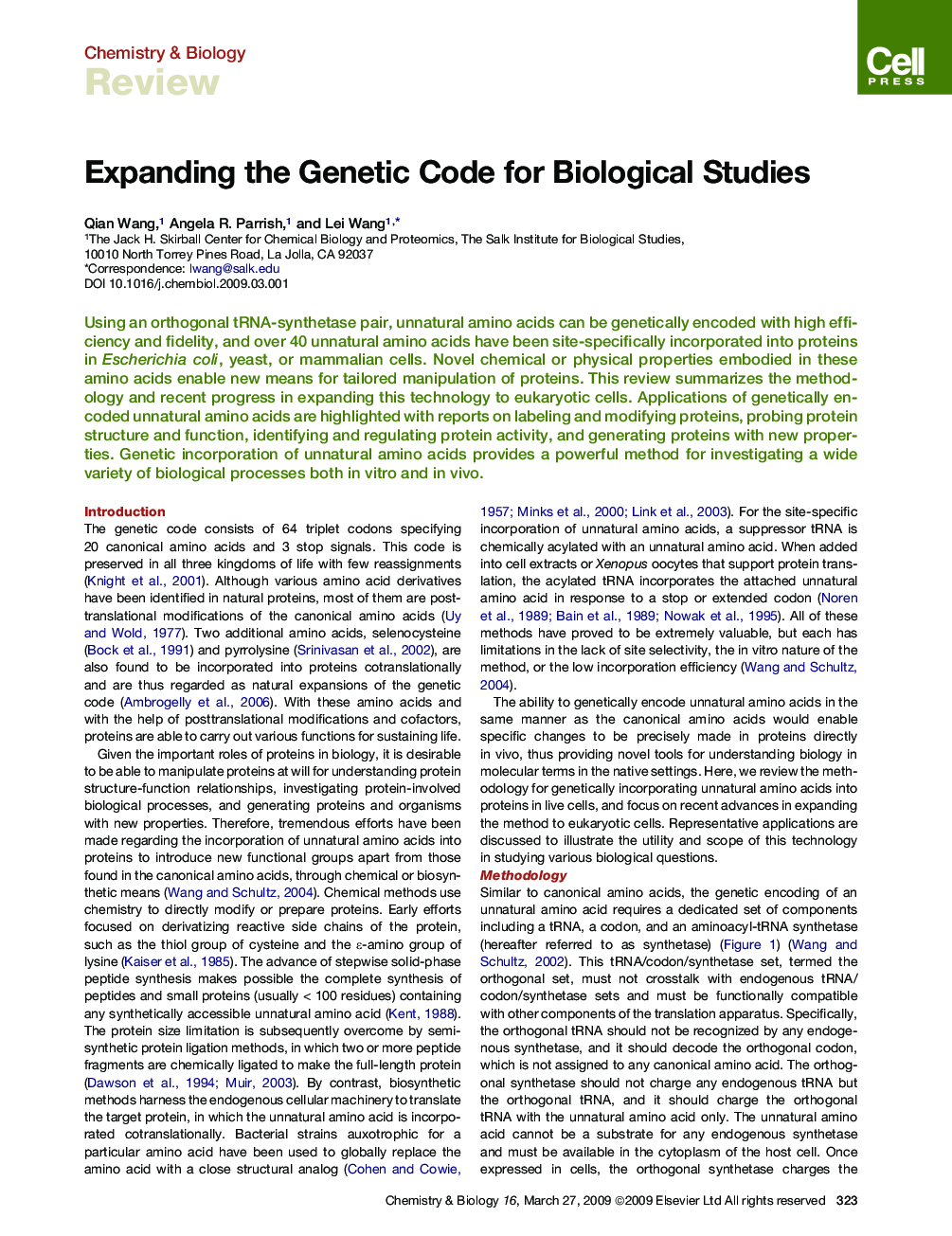 Expanding the Genetic Code for Biological Studies