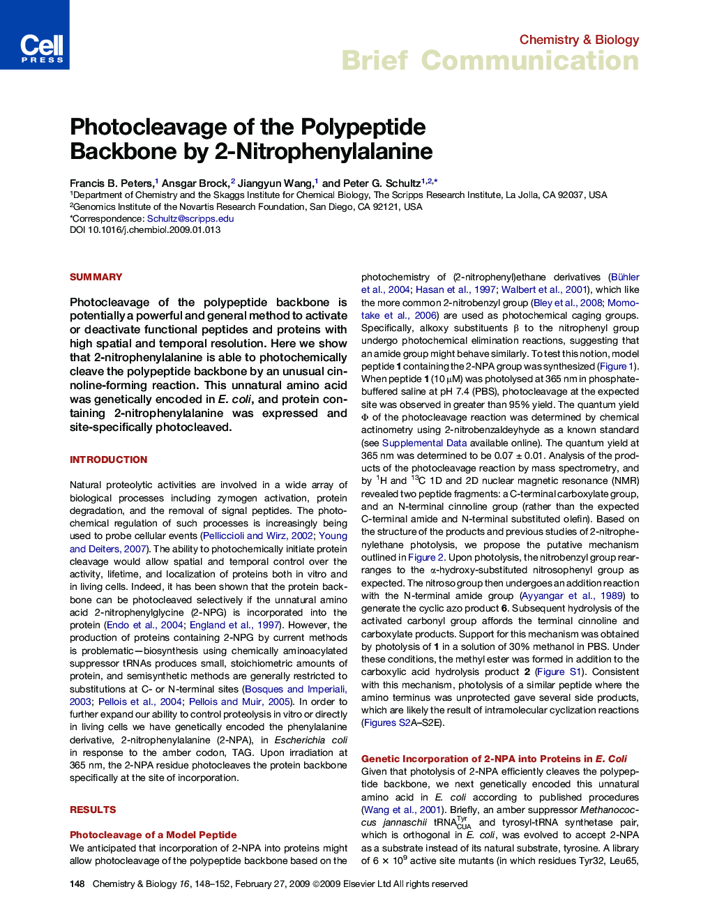 Photocleavage of the Polypeptide Backbone by 2-Nitrophenylalanine