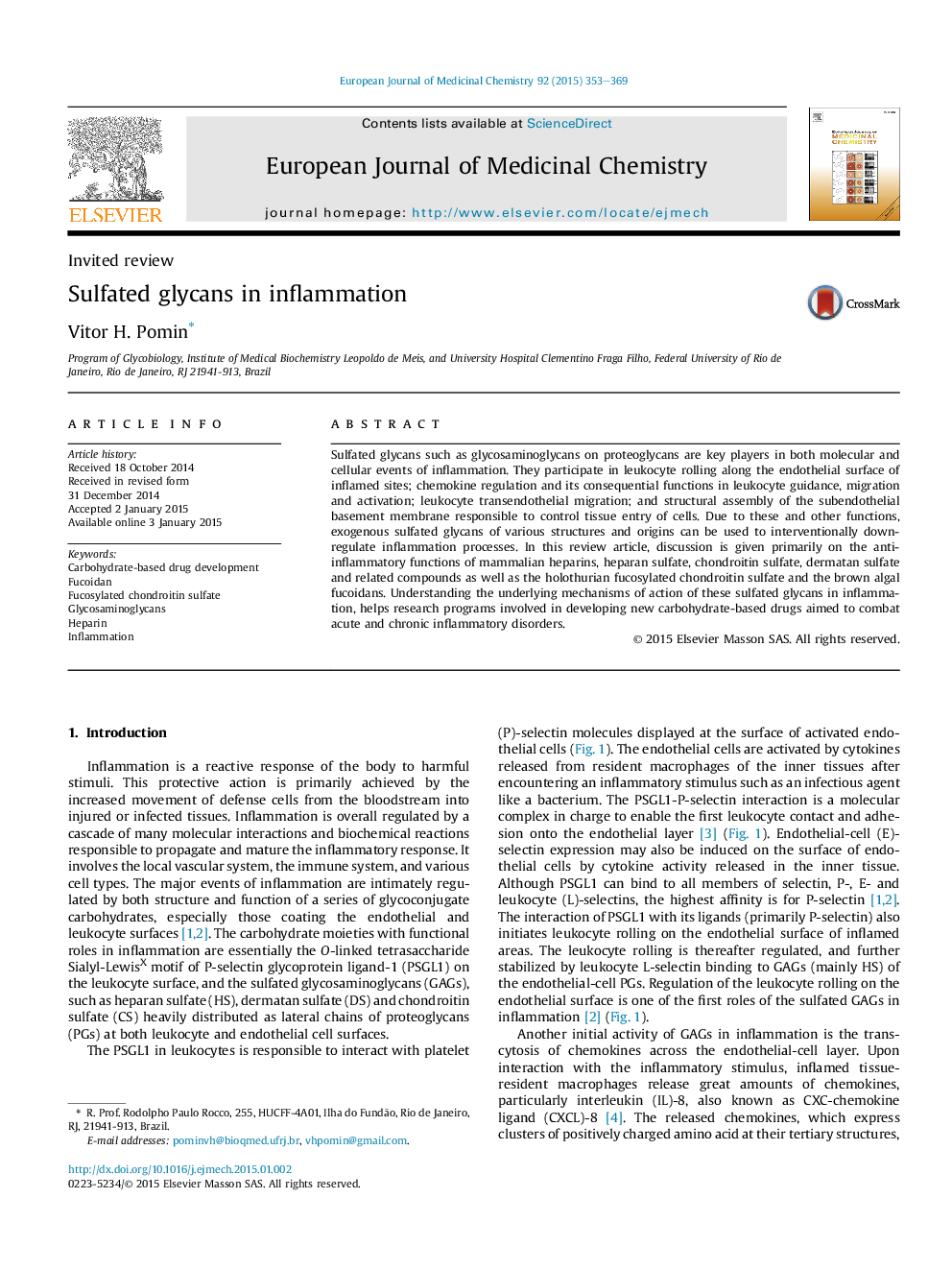 Sulfated glycans in inflammation