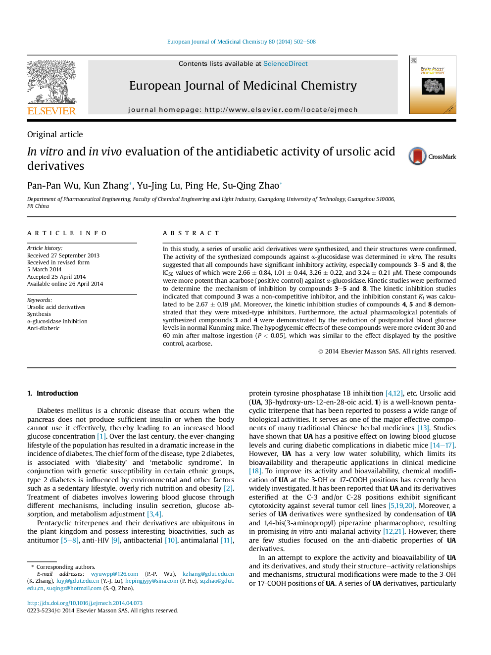 In vitro and in vivo evaluation of the antidiabetic activity of ursolic acid derivatives