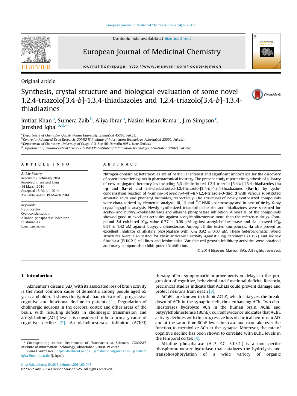 Synthesis, crystal structure and biological evaluation of some novel 1,2,4-triazolo[3,4-b]-1,3,4-thiadiazoles and 1,2,4-triazolo[3,4-b]-1,3,4-thiadiazines