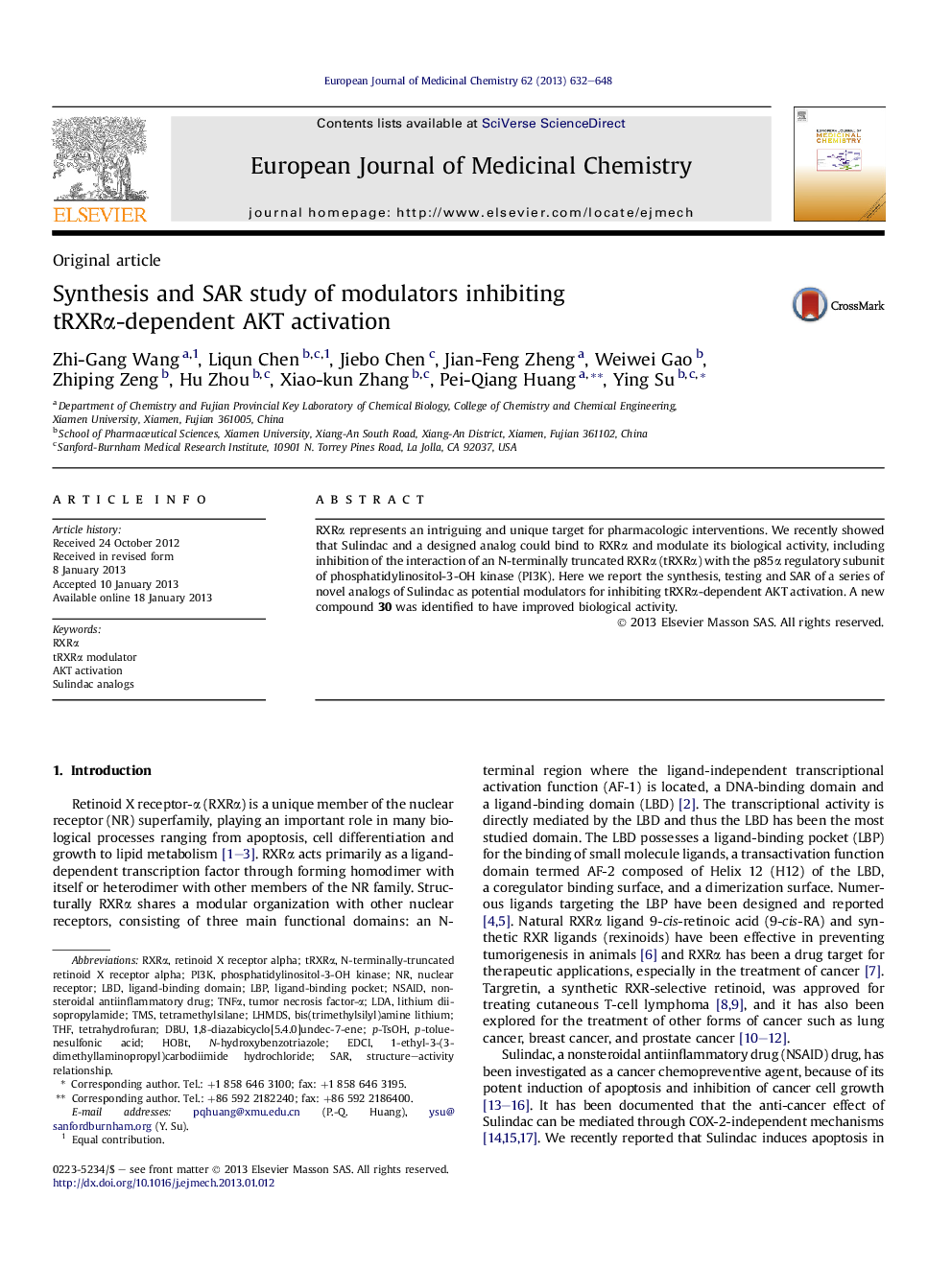 Synthesis and SAR study of modulators inhibiting tRXRα-dependent AKT activation