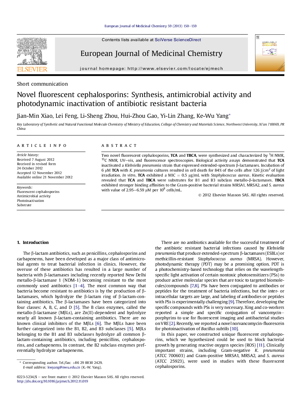 Novel fluorescent cephalosporins: Synthesis, antimicrobial activity and photodynamic inactivation of antibiotic resistant bacteria