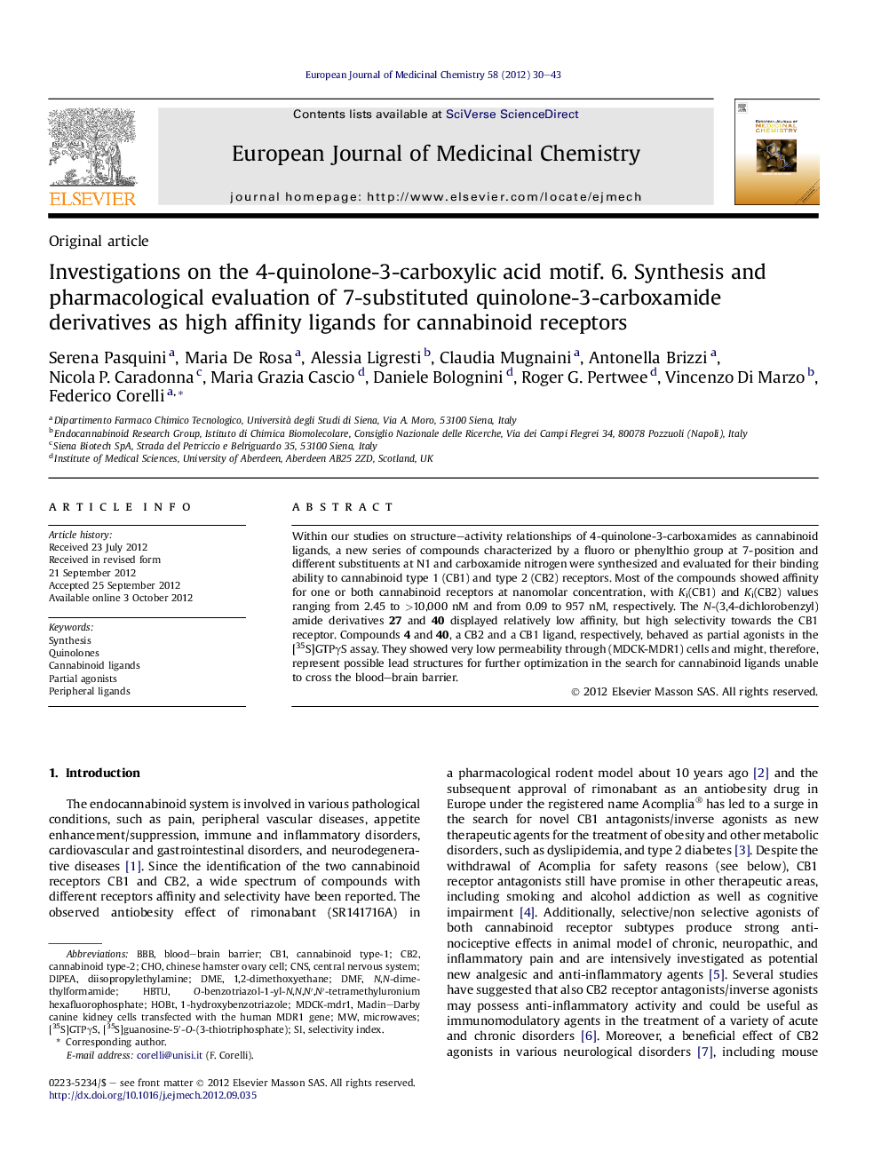 Investigations on the 4-quinolone-3-carboxylic acid motif. 6. Synthesis and pharmacological evaluation of 7-substituted quinolone-3-carboxamide derivatives as high affinity ligands for cannabinoid receptors