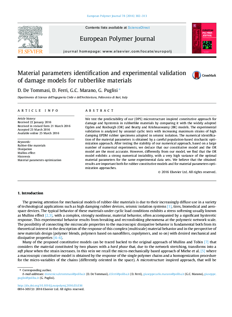 Material parameters identification and experimental validation of damage models for rubberlike materials