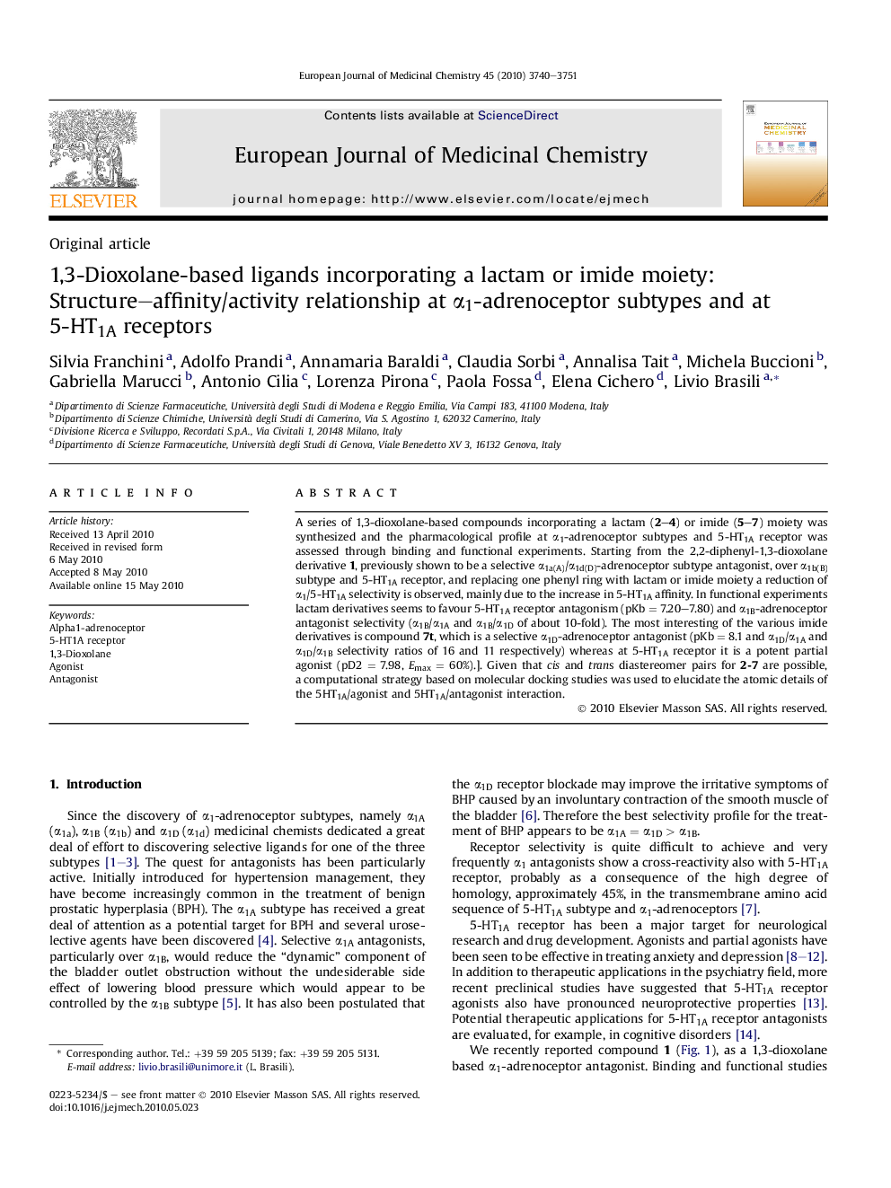 1,3-Dioxolane-based ligands incorporating a lactam or imide moiety: Structure–affinity/activity relationship at α1-adrenoceptor subtypes and at 5-HT1A receptors